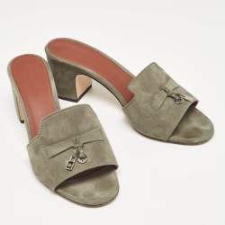 Pre Owned Loro Piana Green Suede Summer Charms Walk Slide Sandals Size 39