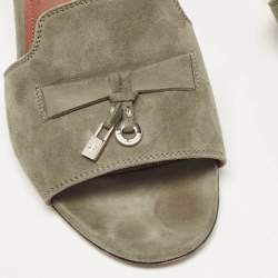 Pre Owned Loro Piana Green Suede Summer Charms Walk Slide Sandals Size 39