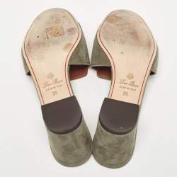 Pre Owned Loro Piana Green Suede Summer Charms Walk Slide Sandals Size 39