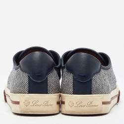 Pre Owned Loro Piana Cream/Navy Blue Canvas and Leather Low Top Sneakers Size 39