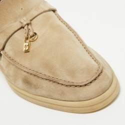 Pre Owned Loro Piana Beige Suede Summer Charms Walk Slip On Loafers Size 39