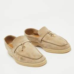 Pre Owned Loro Piana Beige Suede Summer Charms Walk Slip On Loafers Size 39