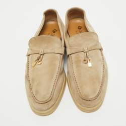 Pre Owned Loro Piana Beige Suede Summer Charms Walk Slip On Loafers Size 39