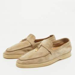 Pre Owned Loro Piana Beige Suede Summer Charms Walk Slip On Loafers Size 39