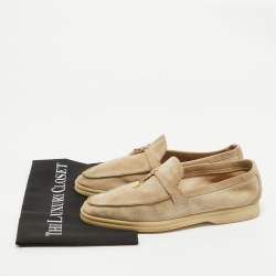 Pre Owned Loro Piana Beige Suede Summer Charms Walk Slip On Loafers Size 39