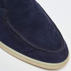 Pre Owned Loro Piana Navy Blue Suede Open Walk Chukka Boots Size 38.5