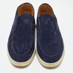 Pre Owned Loro Piana Navy Blue Suede Open Walk Chukka Boots Size 38.5