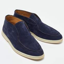 Pre Owned Loro Piana Navy Blue Suede Open Walk Chukka Boots Size 38.5