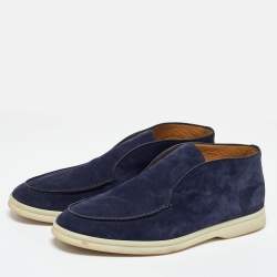 Pre Owned Loro Piana Navy Blue Suede Open Walk Chukka Boots Size 38.5