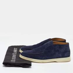 Pre Owned Loro Piana Navy Blue Suede Open Walk Chukka Boots Size 38.5