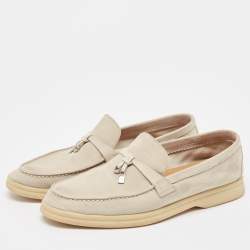 Pre Owned Loro Piana Grey Suede Summer Charms Walk Loafers Size 38.5