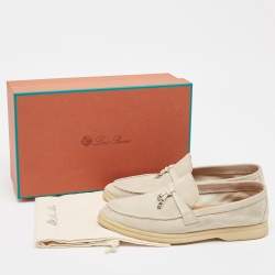 Pre Owned Loro Piana Grey Suede Summer Charms Walk Loafers Size 38.5