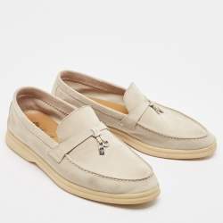 Pre Owned Loro Piana Grey Suede Summer Charms Walk Loafers Size 38.5