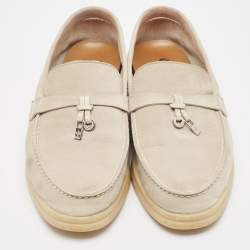 Pre Owned Loro Piana Grey Suede Summer Charms Walk Loafers Size 38.5
