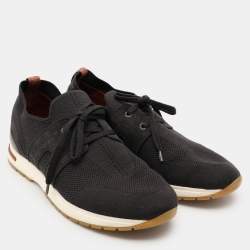 Pre Owned Loro Piana Black Knit Fabric and Leather 360 LP Flexy Walk Sneakers Size 39