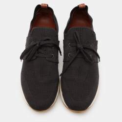 Pre Owned Loro Piana Black Knit Fabric and Leather 360 LP Flexy Walk Sneakers Size 39
