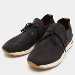 Pre Owned Loro Piana Black Knit Fabric and Leather 360 LP Flexy Walk Sneakers Size 39