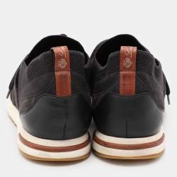 Pre Owned Loro Piana Black Knit Fabric and Leather 360 LP Flexy Walk Sneakers Size 39