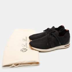 Pre Owned Loro Piana Black Knit Fabric and Leather 360 LP Flexy Walk Sneakers Size 39