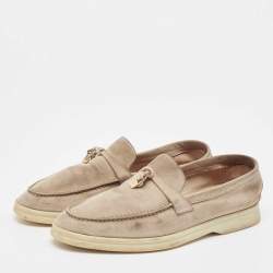 Pre Owned Loro Piana Beige Suede Summer Charms Walk Loafers Size 36.5