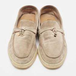 Pre Owned Loro Piana Beige Suede Summer Charms Walk Loafers Size 36.5