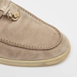 Pre Owned Loro Piana Beige Suede Summer Charms Walk Loafers Size 36.5