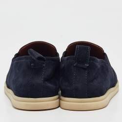 Pre Owned Loro Piana Navy Blue Suede Cocoon Walk Loafers Size 35