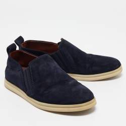 Pre Owned Loro Piana Navy Blue Suede Cocoon Walk Loafers Size 35