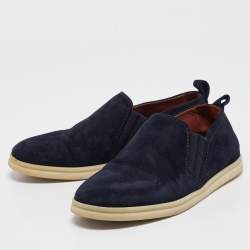Pre Owned Loro Piana Navy Blue Suede Cocoon Walk Loafers Size 35