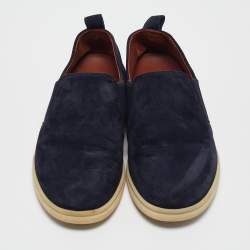 Pre Owned Loro Piana Navy Blue Suede Cocoon Walk Loafers Size 35