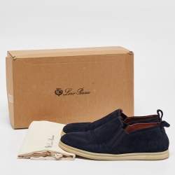 Pre Owned Loro Piana Navy Blue Suede Cocoon Walk Loafers Size 35