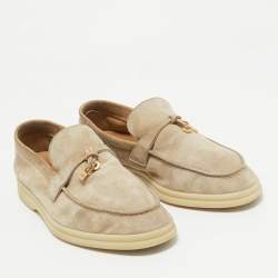 Pre Owned Loro Piana Beige Suede Summer Charms Walk Loafers Size 38
