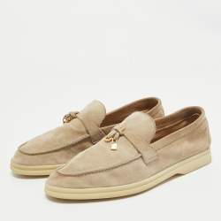 Pre Owned Loro Piana Beige Suede Summer Charms Walk Loafers Size 38