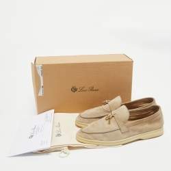 Pre Owned Loro Piana Beige Suede Summer Charms Walk Loafers Size 38