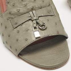 Pre Owned Loro Piana Grey Ostrich Leather Summer Charms Slide Sandals Size 40