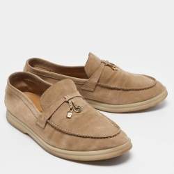 Pre Owned Loro Piana Beige Suede Summer Charms Walk Loafers Size 38