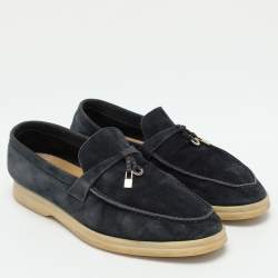 Pre Owned Loro Piana Blue Suede Summer Charms Walk Loafers Size 37