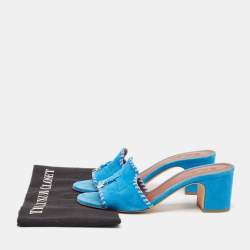 Pre Owned Loro Piana Blue Suede Slide Sandals Size 39