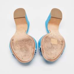 Pre Owned Loro Piana Blue Suede Slide Sandals Size 39