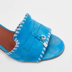 Pre Owned Loro Piana Blue Suede Slide Sandals Size 39