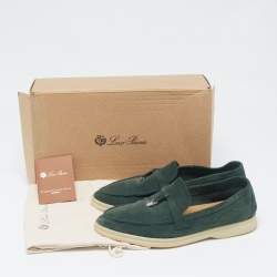 Pre Owned Loro Piana Green Suede Summer Charms Walk Loafers Size 38.5