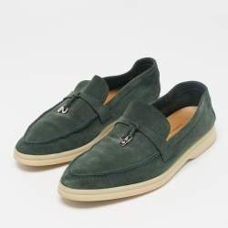 Pre Owned Loro Piana Green Suede Summer Charms Walk Loafers Size 38.5