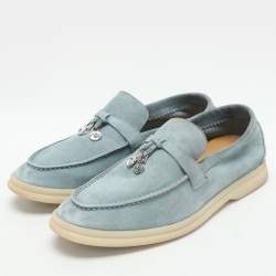 Pre Owned Loro Piana Blue Suede Summer Charms Walk Loafers Size 35.5
