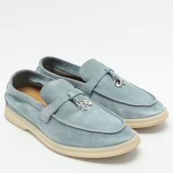 Pre Owned Loro Piana Blue Suede Summer Charms Walk Loafers Size 35.5