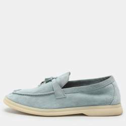 Pre Owned Loro Piana Blue Suede Summer Charms Walk Loafers Size 35.5