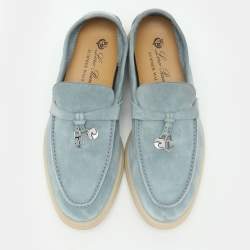 Pre Owned Loro Piana Blue Suede Summer Charms Walk Loafers Size 35.5
