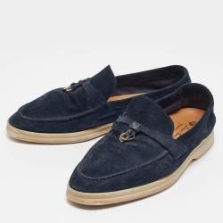 Pre Owned Loro Piana Navy Blue Suede Summer Charms Walk Loafers Size 39