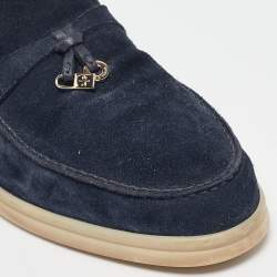 Pre Owned Loro Piana Navy Blue Suede Summer Charms Walk Loafers Size 39