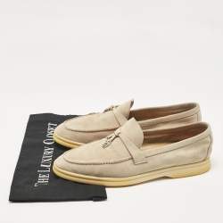 Pre Owned Loro Piana Beige Suede Summer Charms Walk Loafers Size 41.5