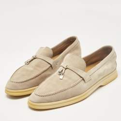 Pre Owned Loro Piana Beige Suede Summer Charms Walk Loafers Size 41.5